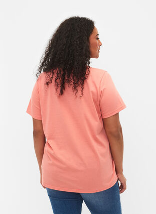 Short sleeve t-shirt with v-neckline, Bright Coral, Model image number 1