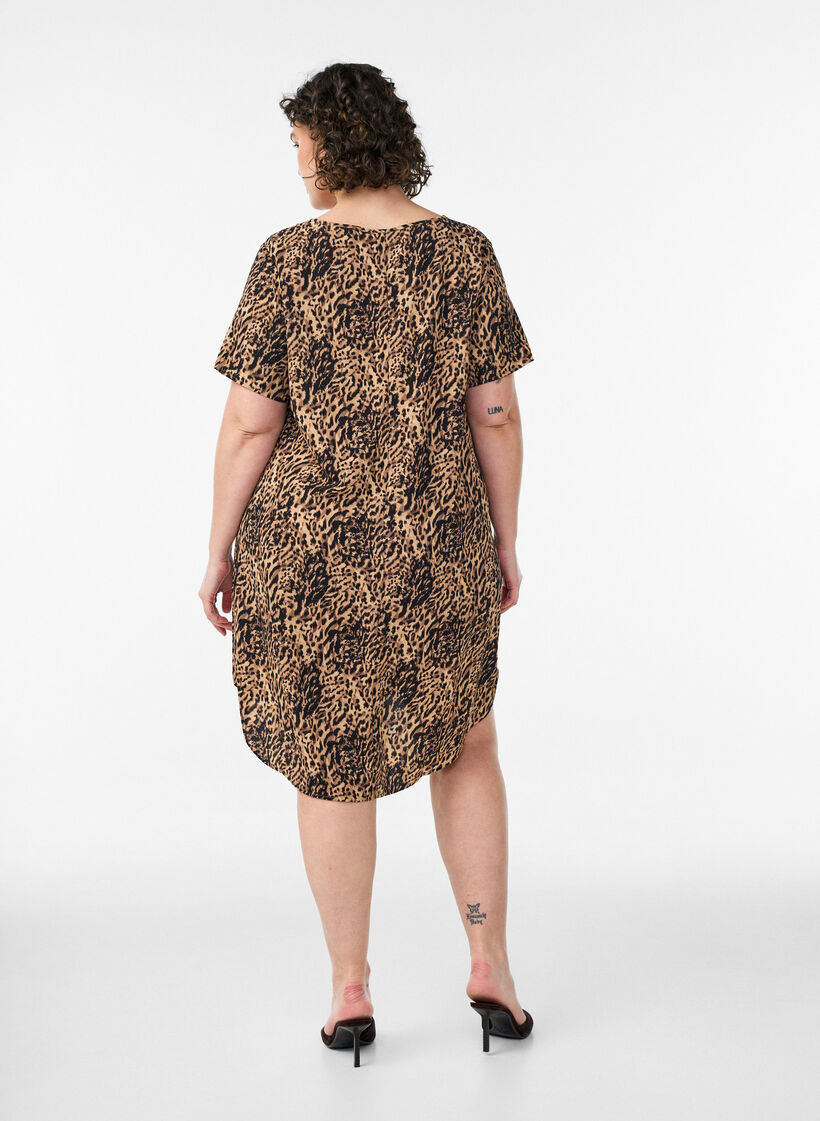 Dress with print and short sleeves, Brown, Model image number 2