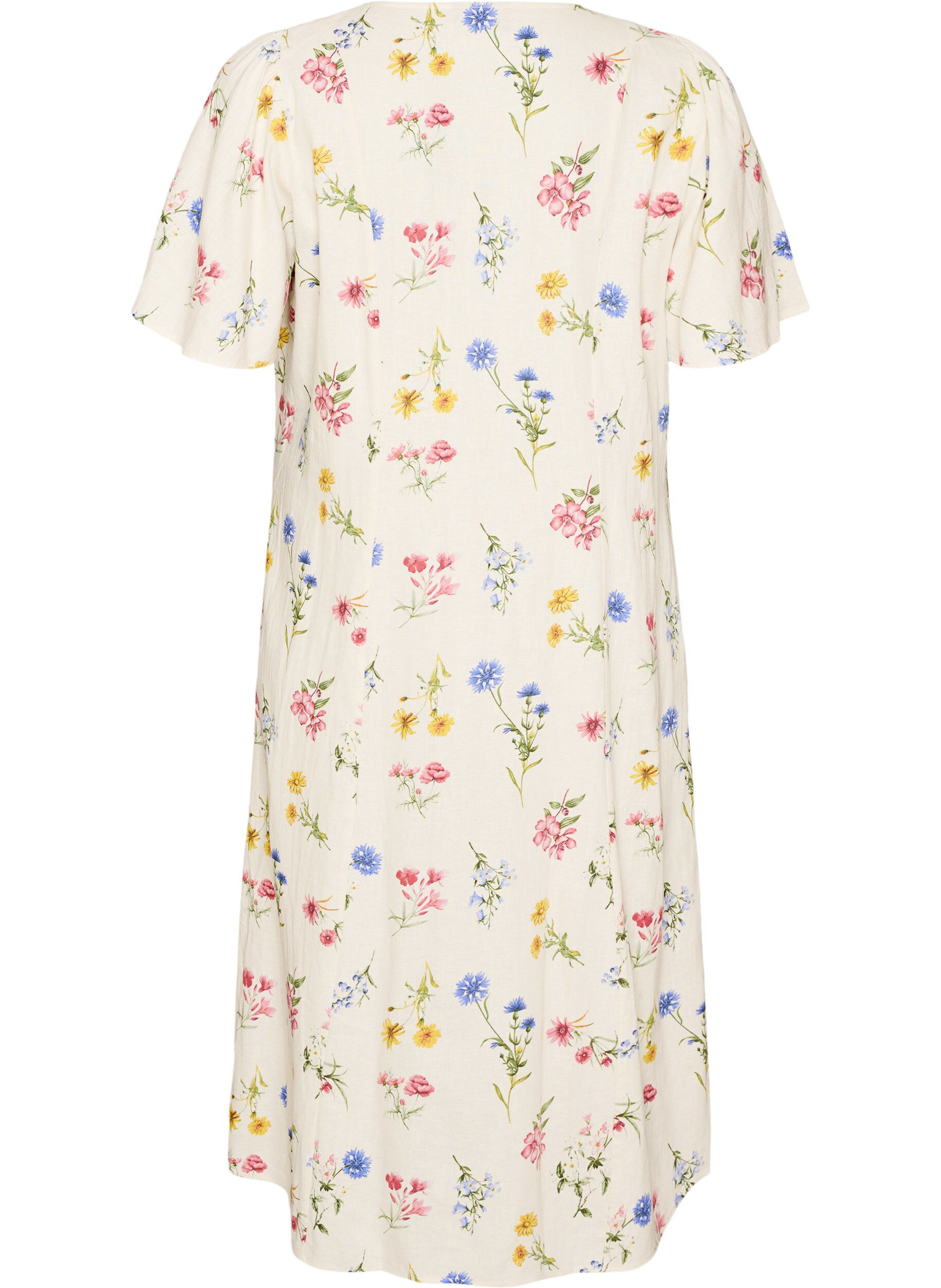 ZizzifashionMidi dress in linen and viscose with ruffle sleeves, Beige, Packshot image number 1