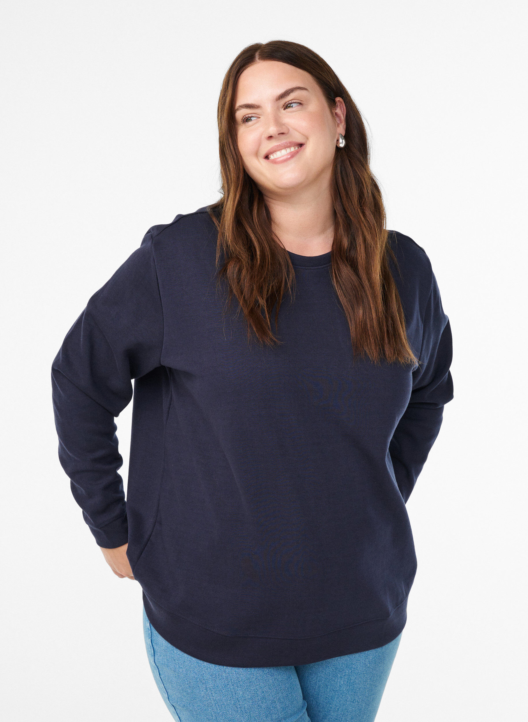 Sweatshirt with crew neck, Blue, Model