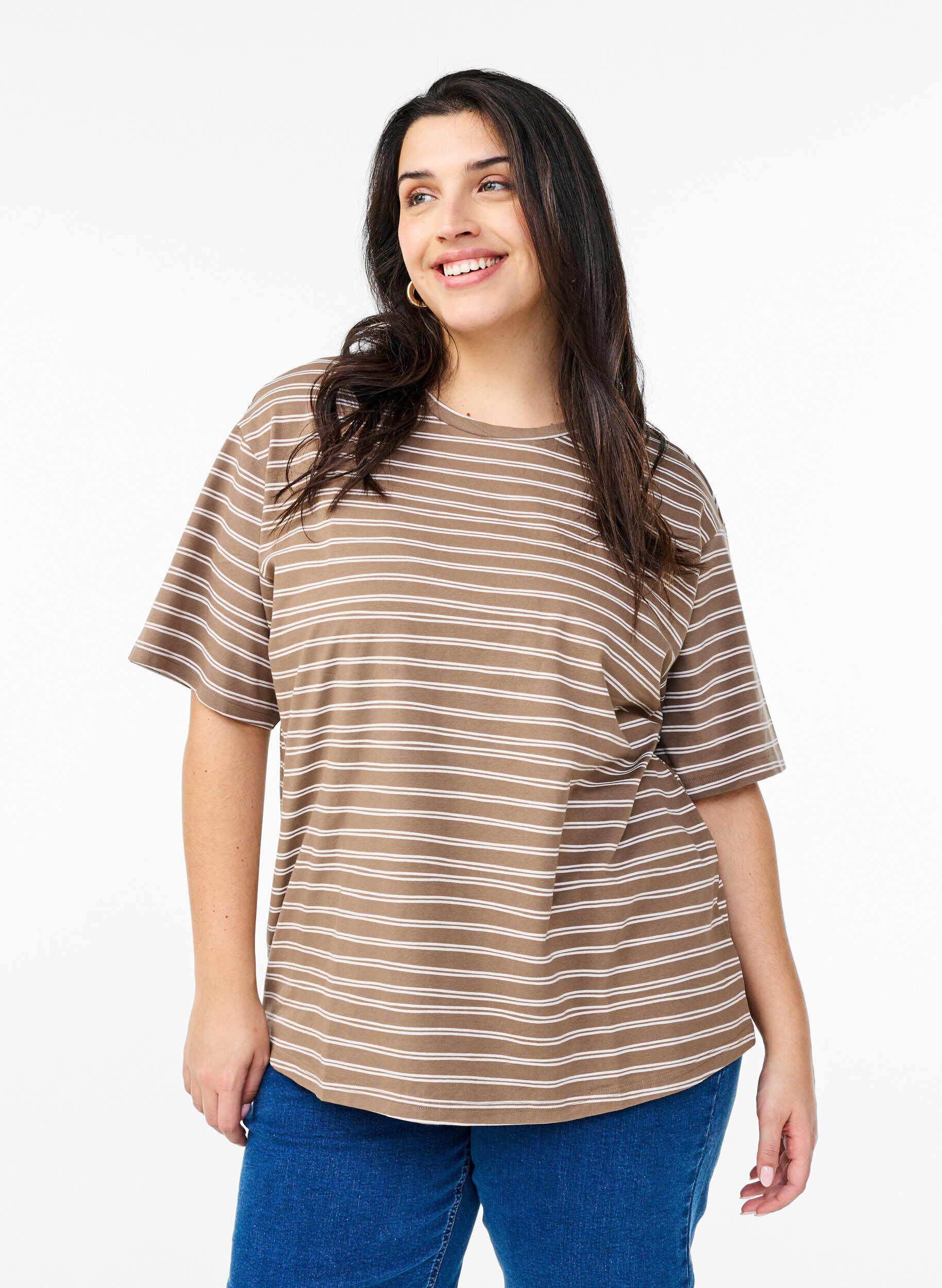 Striped T-shirt, Brown, Model