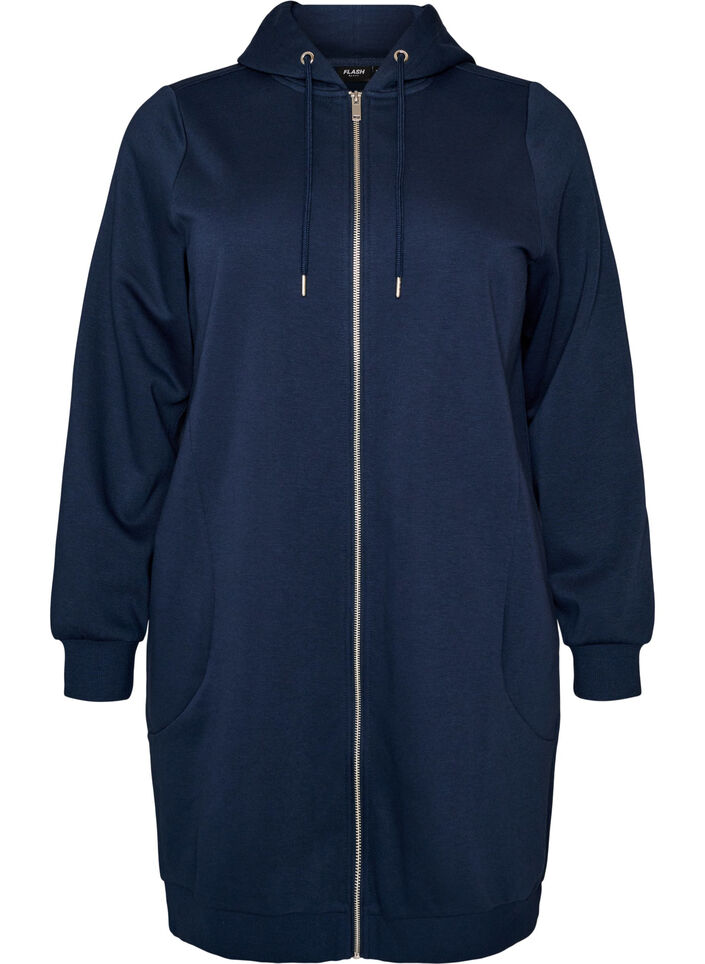 Long hoodie with zip and pockets, Blue, Packshot image number 0