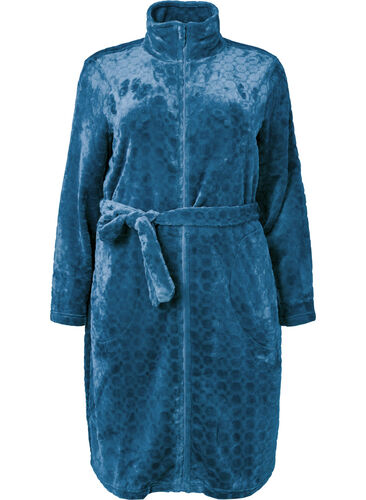 Patterned dressing gown with zipper and pockets, Blue Coral, Packshot image number 0