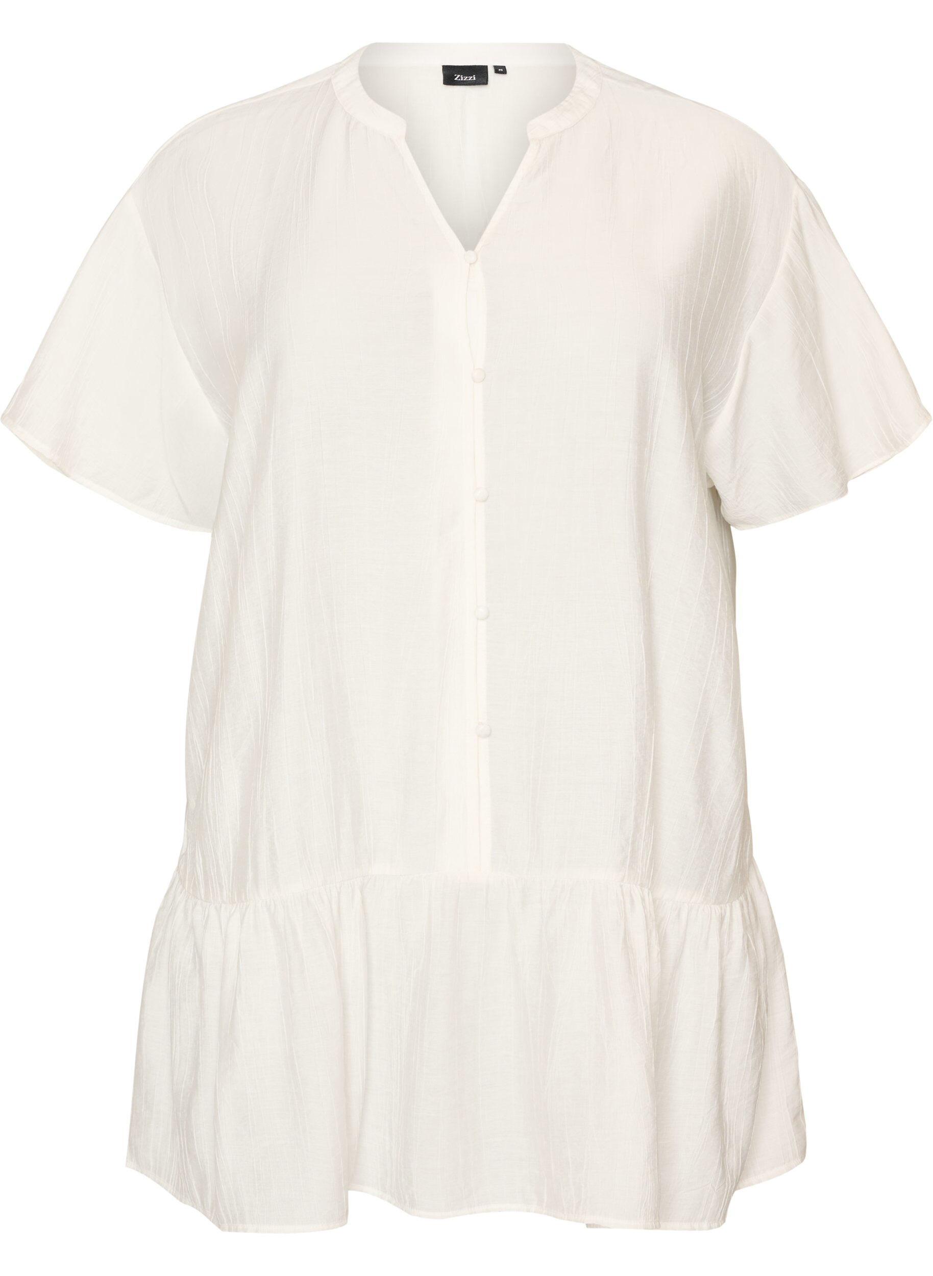 ZizzifashionLoose tunic with crinkled texture and ruffle hem, Vanilla, Packshot image number 0