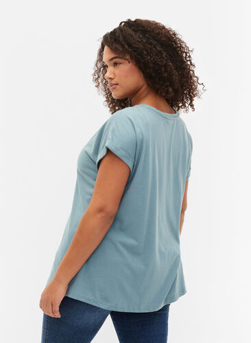 Short sleeved cotton blend t-shirt, Smoke Blue, Model image number 1