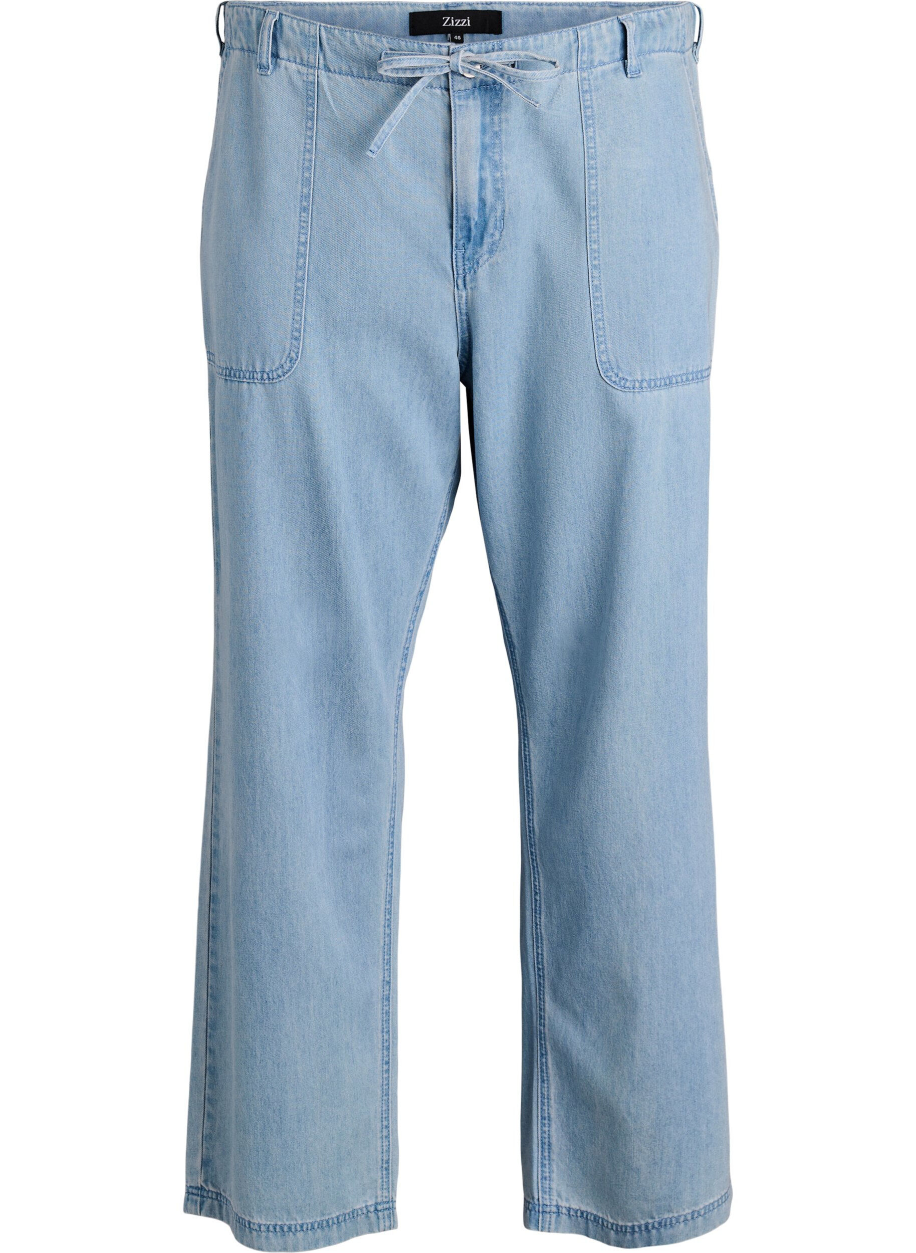 Zizzifashion High-waisted jeans with tie belt, Light Blue, Packshot image number 0