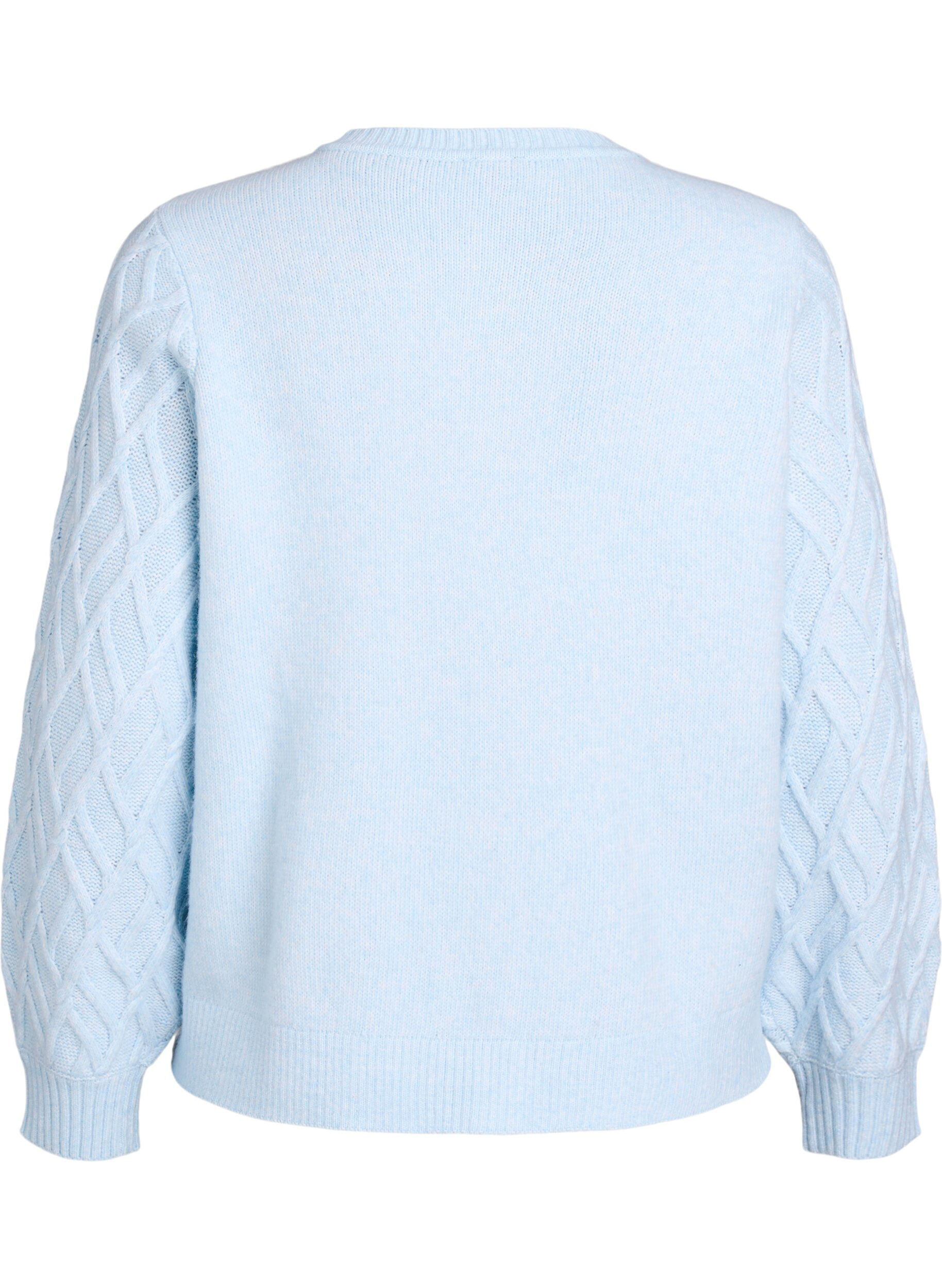 Zizzifashion Cable knit cardigan with pearl buttons, Light Blue, Packshot image number 1