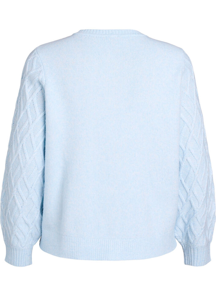 Cable knit cardigan with pearl buttons, Light Blue, Packshot image number 1