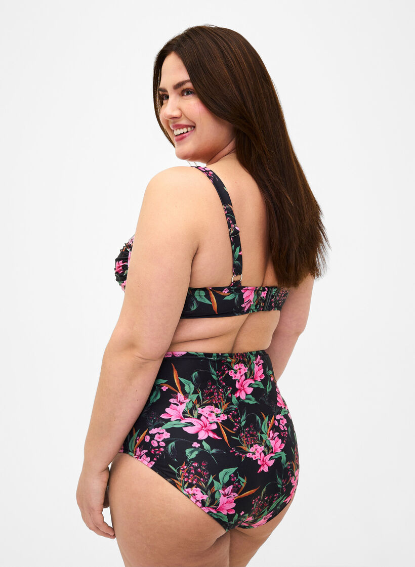 Extra high-waisted bikini bottom with print, Pink, Model image number 1