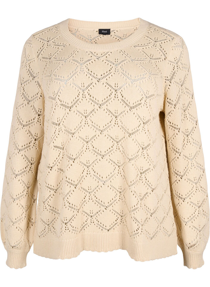 Knitted blouse with scallop pattern, Birch, Packshot image number 0