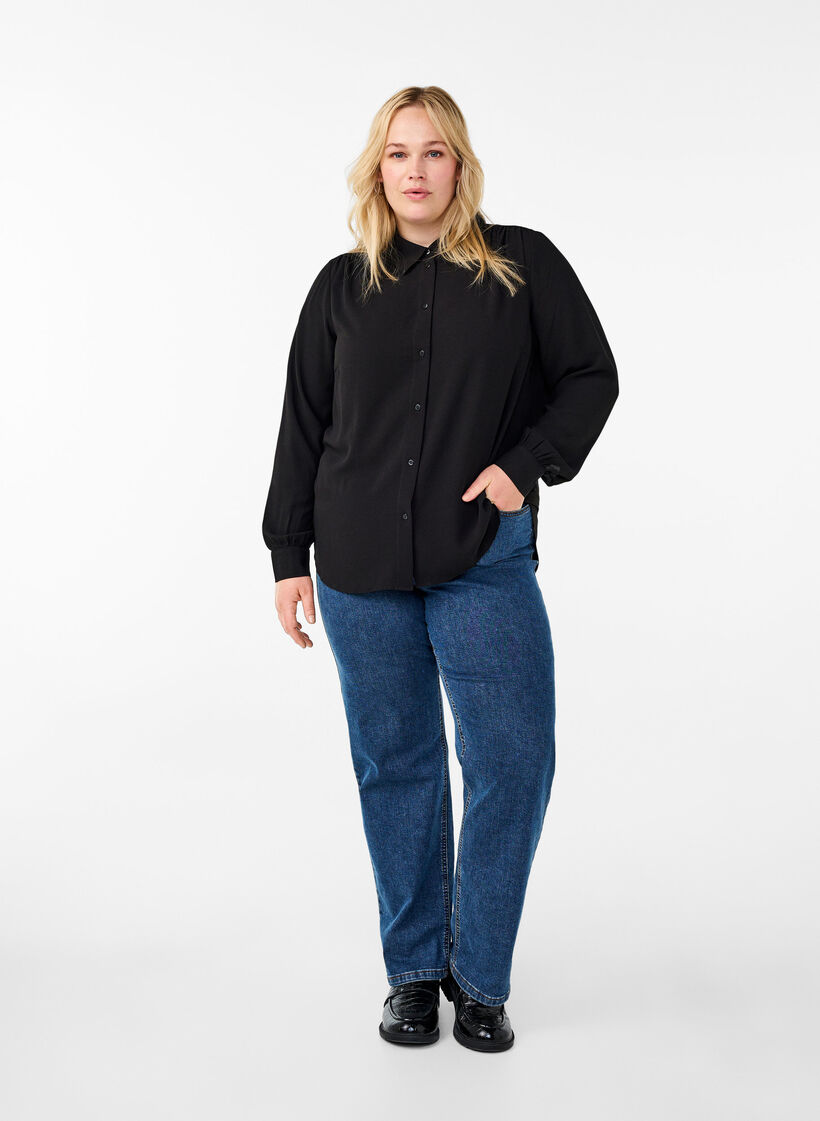 Solid colour shirt with collar, Black, Model image number 2