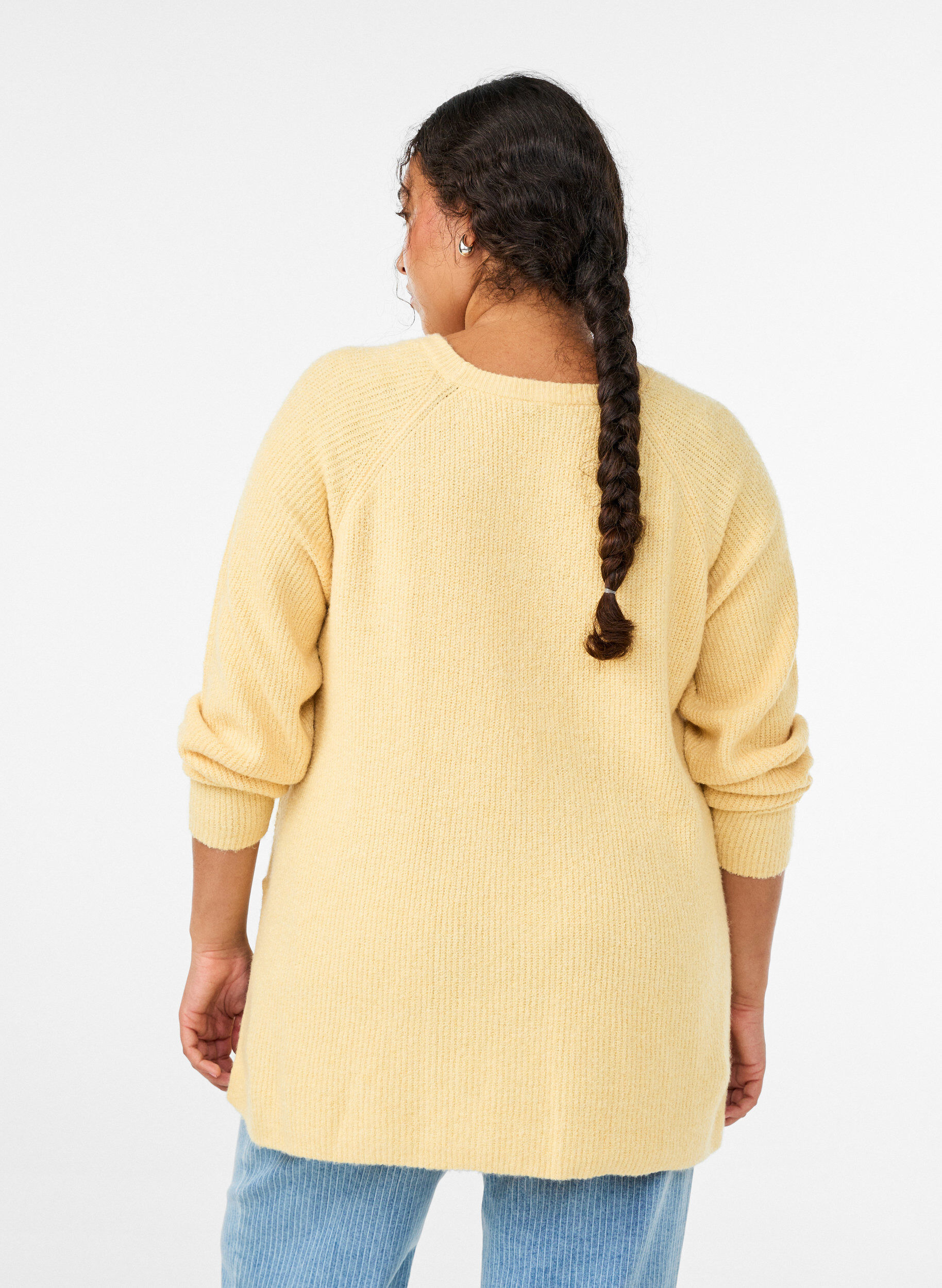 Zizzifashion Knitted jumper with a diagonal pattern and raglan sleeves, Yellow, Model image number 2