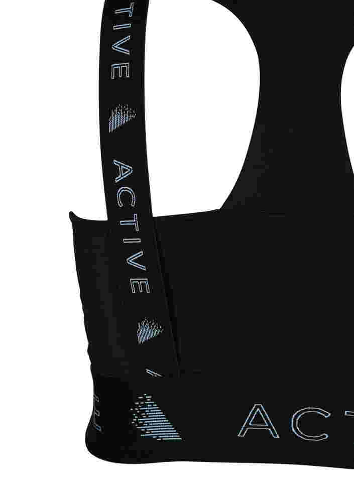 Sports bra with text print, Black, Packshot image number 3