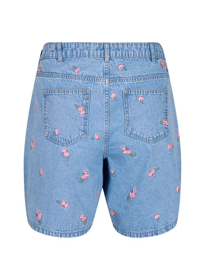Denim shorts with embroidered flowers, Light Blue, Packshot image number 1