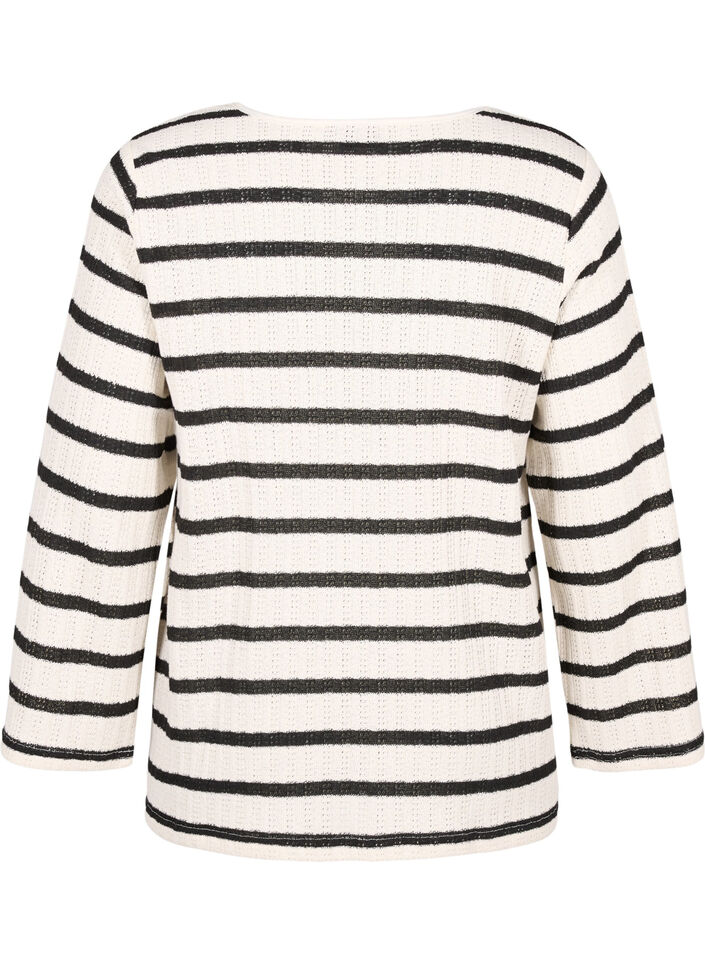 Striped cardigan with tie-string, Sand Black Stripe, Packshot image number 1