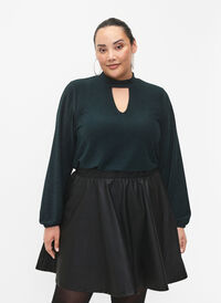 Long-sleeved glitter blouse with round neck and V-detail, Black Scarab, Model
