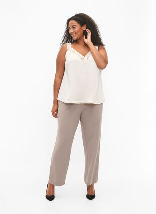 FLASH - Top with v-neck and lace edge, Fog, Model image number 2