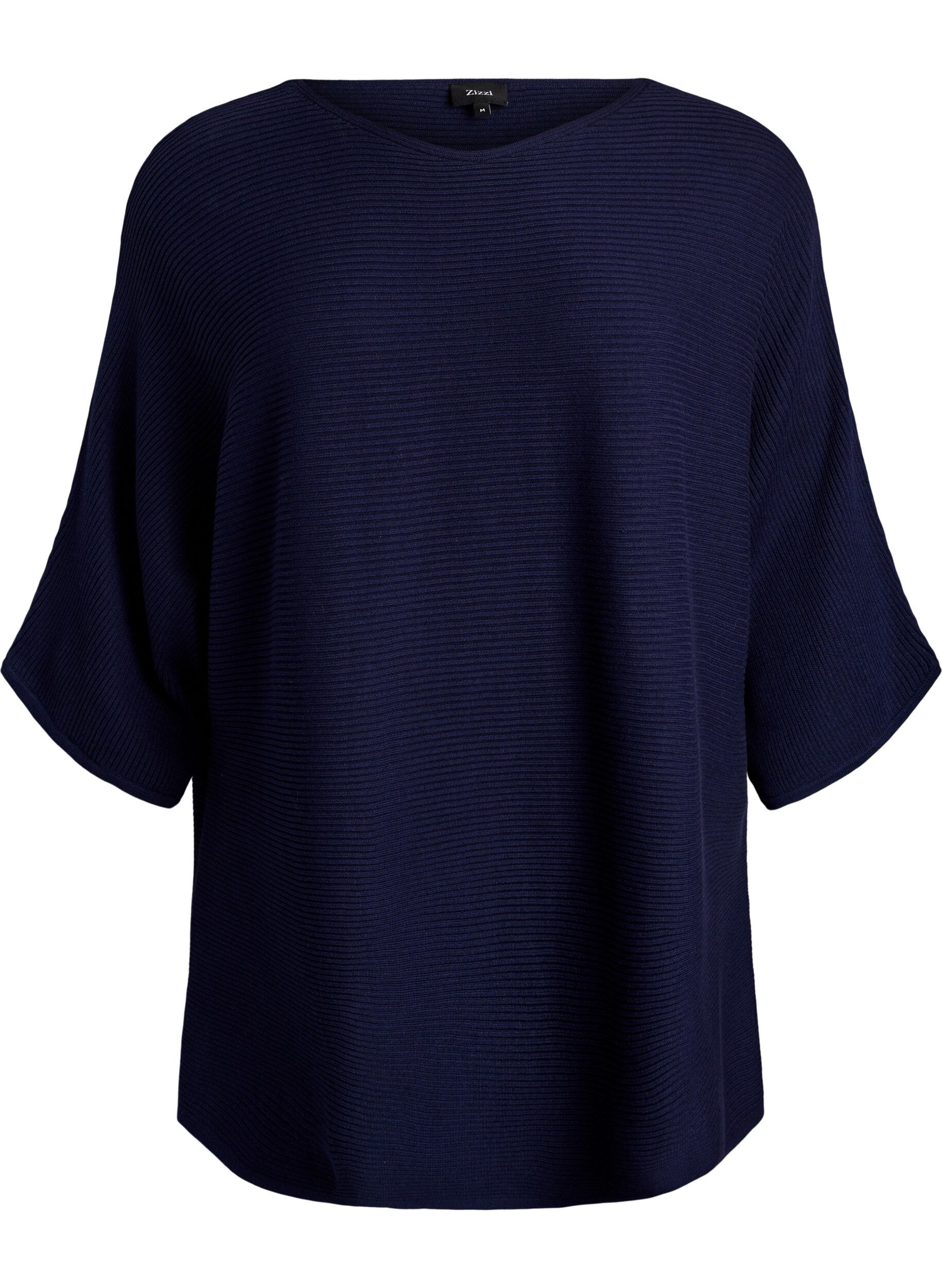 Zizzifashion Knitted top with a boat neck and 1/2 sleeves, Blue, Packshot image number 0