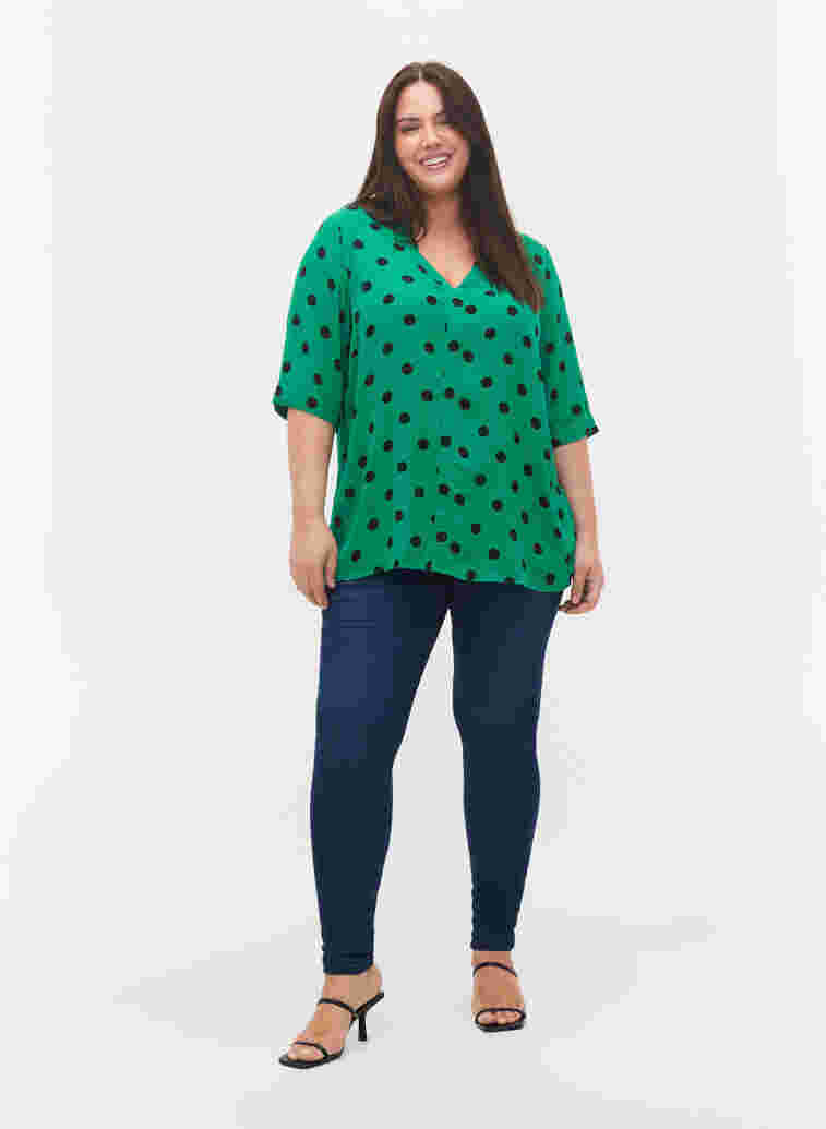 Polka dot viscose blouse, Jolly Green dot AOP, Model image number 2
