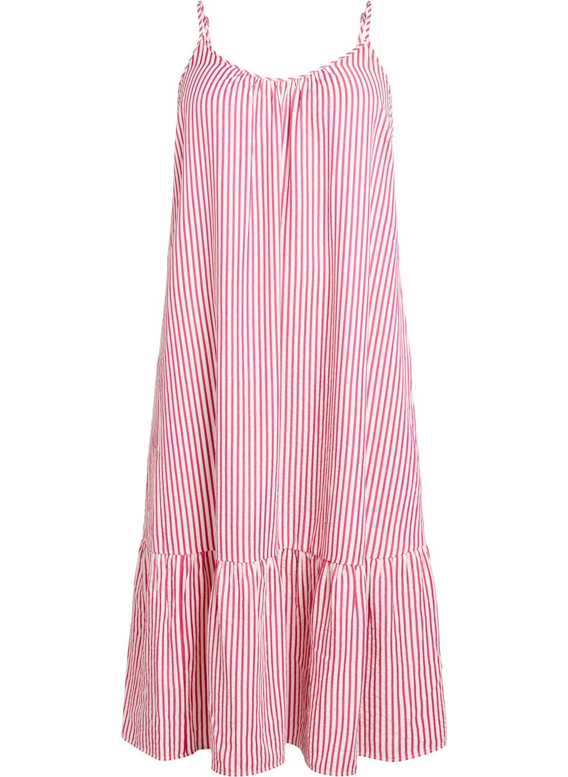 ZizzifashionSummer dress with stripes and A-line shape, Pink, Packshot image number 0