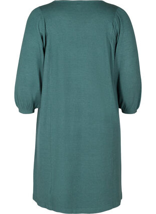 Knitted dress with 3/4 puff sleeves and round neck, Sea Pine Mel., Packshot image number 1