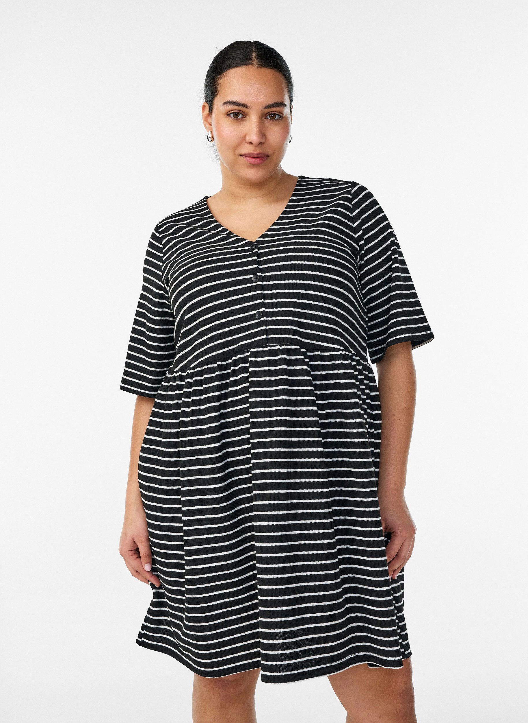 ZizzifashionDress with a ribbed texture and an empire line, White, Model image number 0