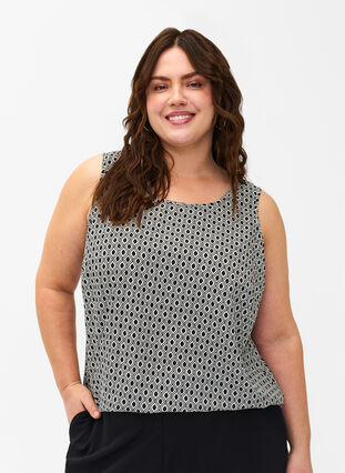 FLASH - Sleeveless top with print, Black White Graphic, Model image number 0