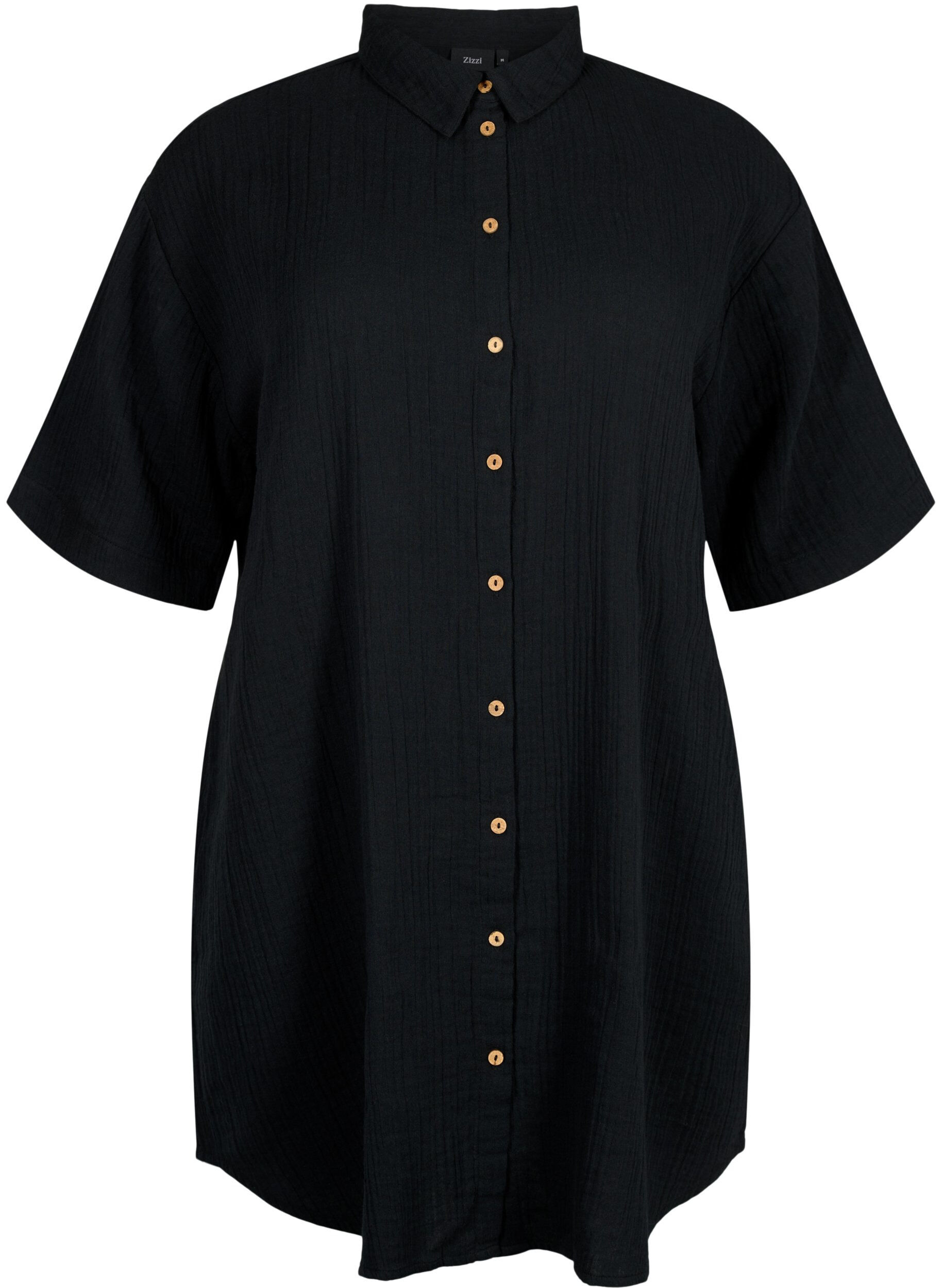 Zizzifashion Short sleeve shirt with buttons, Black, Packshot image number 0