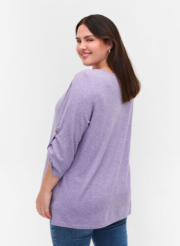 Blouse with buttons and 3/4 sleeves, Purple Melange, Model image number 1