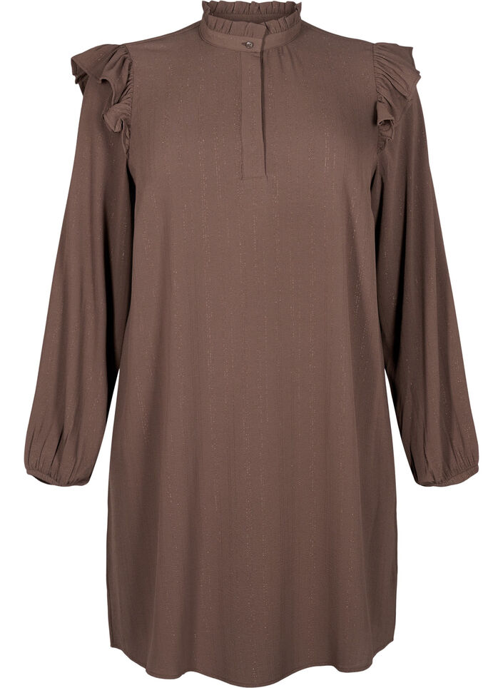 Short dress with ruffles and glitter, Brown, Packshot image number 0
