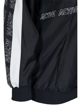 Hooded exercise jacket with print details, Black, Packshot image number 3