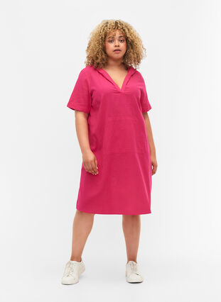 Short-sleeved dress with hood, Beetroot Purple, Model image number 2