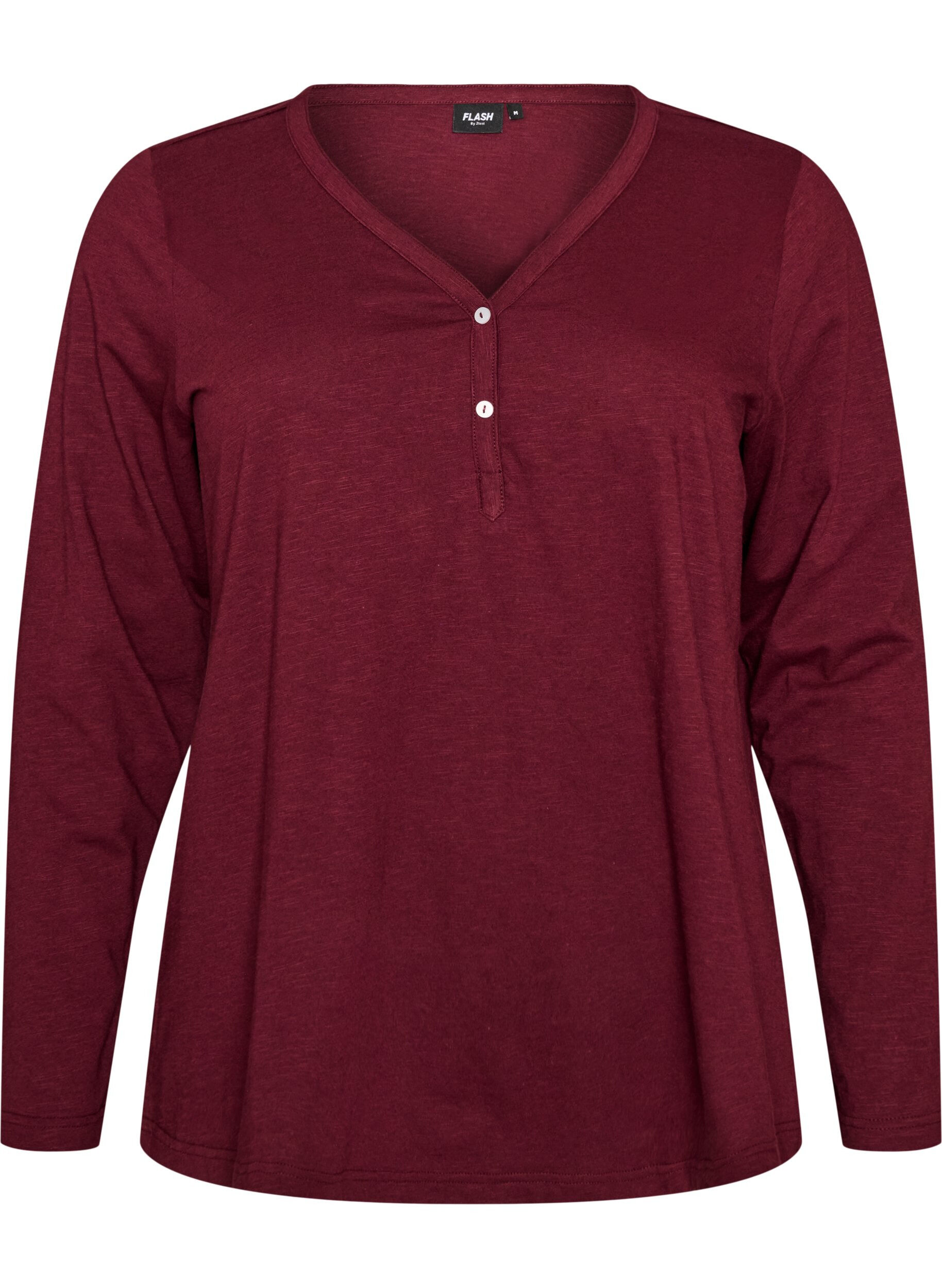 ZizzifashionLong-sleeved t-shirt with V-neck and buttons, Red, Packshot image number 0