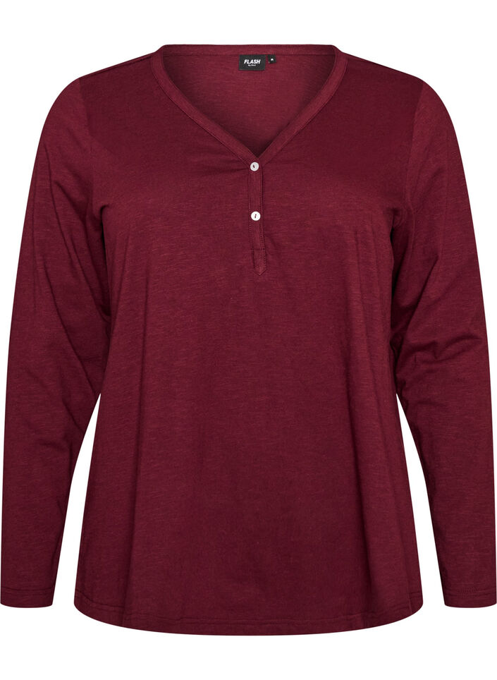Long-sleeved t-shirt with V-neck and buttons, Red, Packshot image number 0