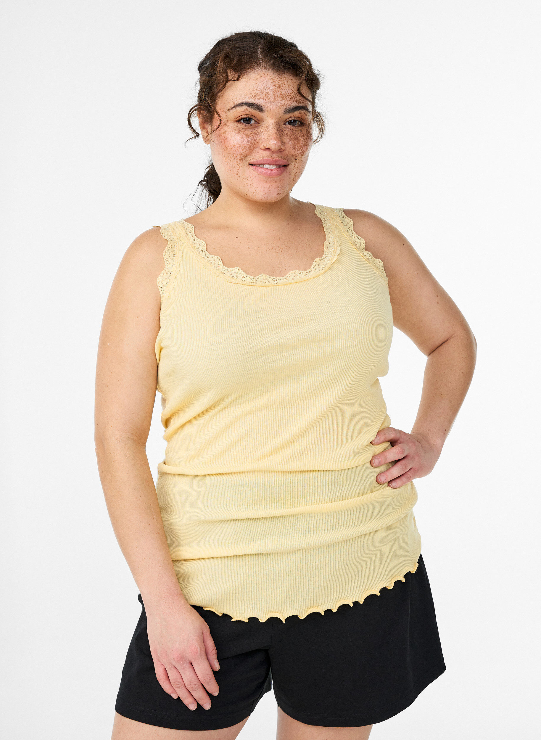 Zizzifashion Top with lace trim, Yellow, Model image number 0