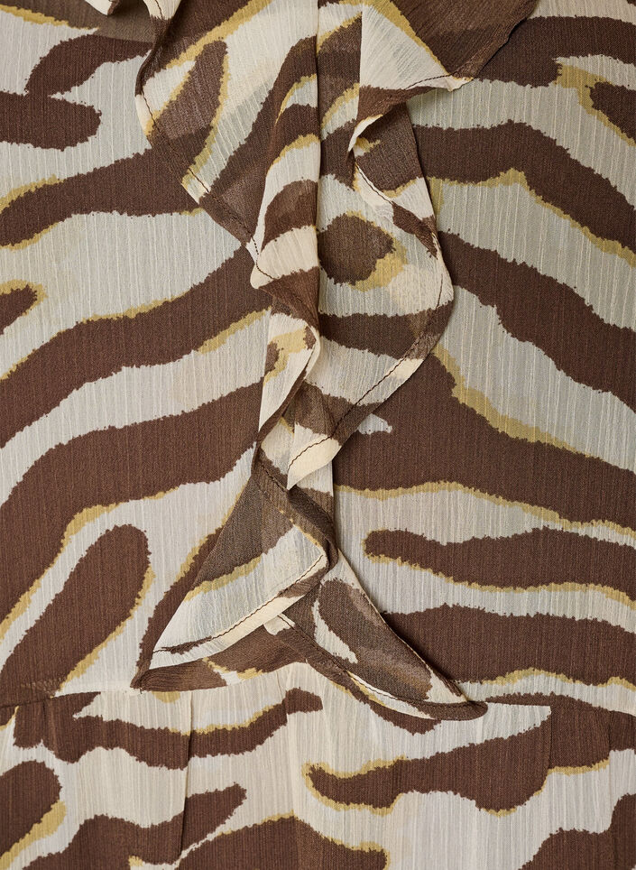 Midi dress with ruffle details and V-neck, Brown, Packshot image number 2