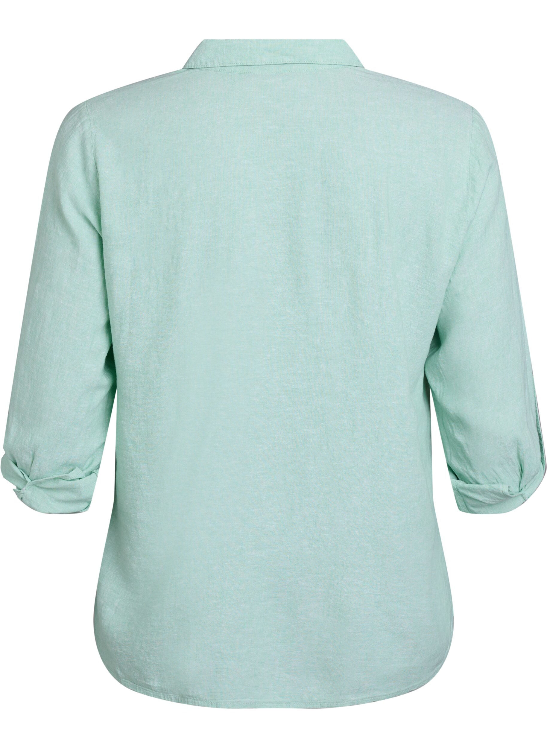 Zizzifashion Shirt in linen and viscose with 3/4 sleeves, Green, Packshot image number 1