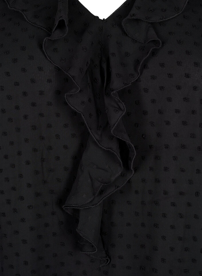 Tunic with ruffles and dotted texture, Black, Packshot image number 2