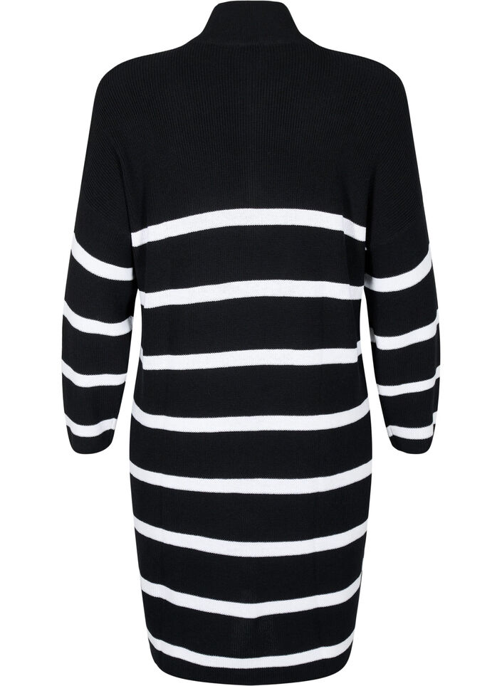Striped knit dress with zipper, Black w.Cloud Dancer, Packshot image number 1