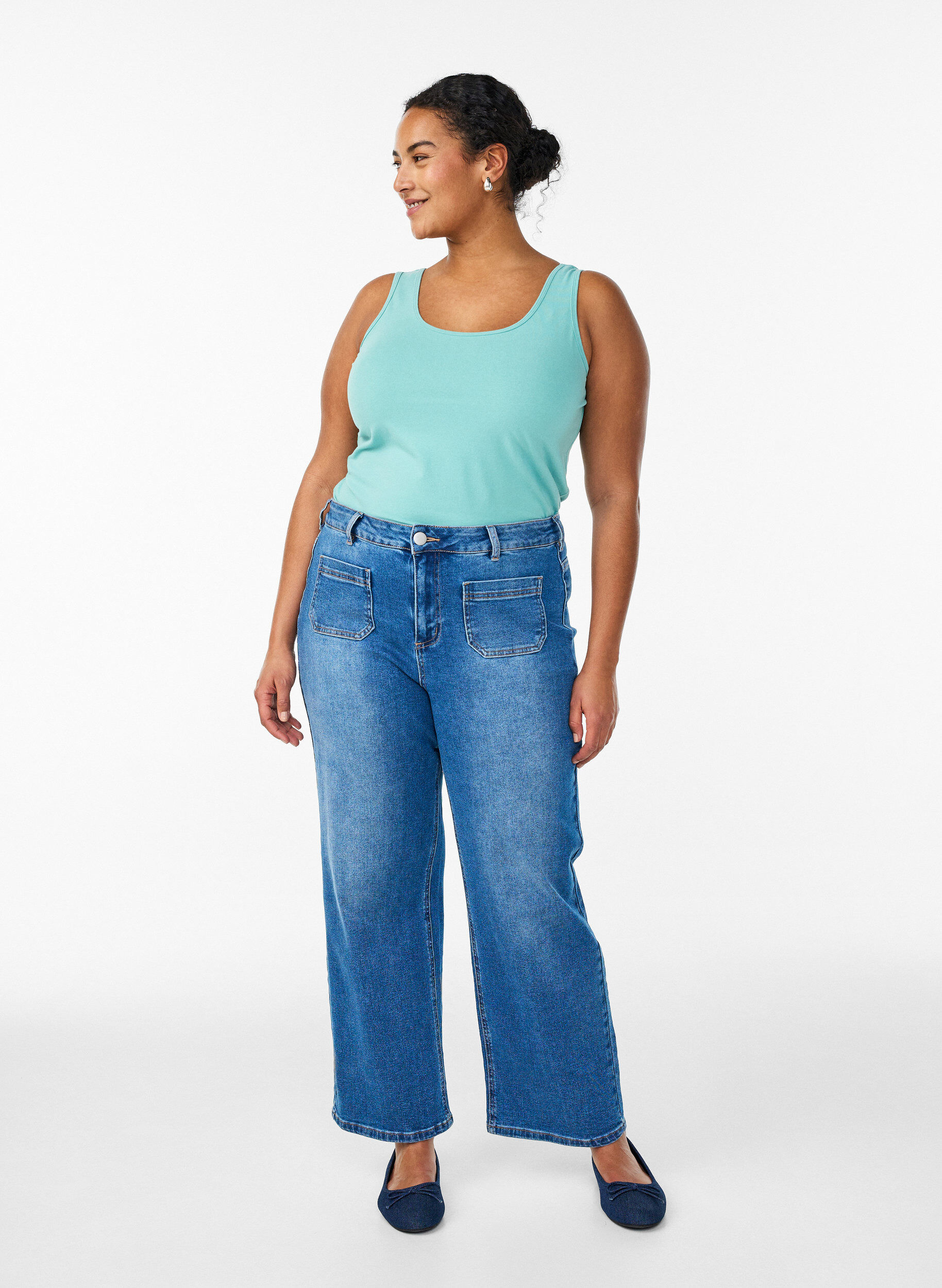 Zizzifashion Solid color basic top in cotton, Green, Model image number 1