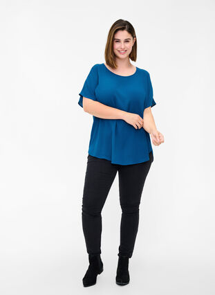 Blouse with short sleeves and a round neckline, Poseidon, Model image number 2