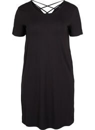 Short-sleeved viscose dress with back detail, Black, Packshot