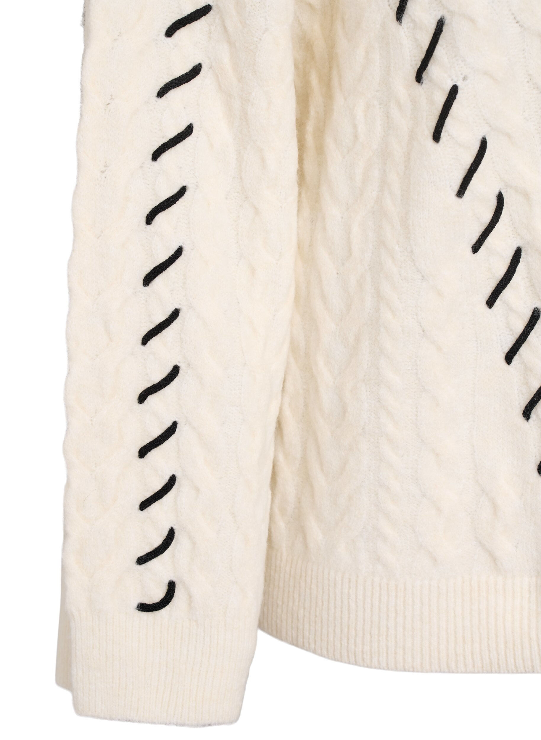Zizzifashion Knitted blouse with cable pattern and contrast details, Beige, Packshot image number 3