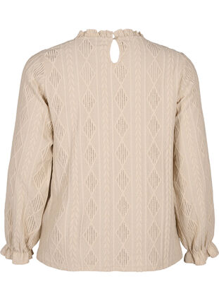 Blouse with ruffle details and tone-on-tone pattern, Sand, Packshot image number 1