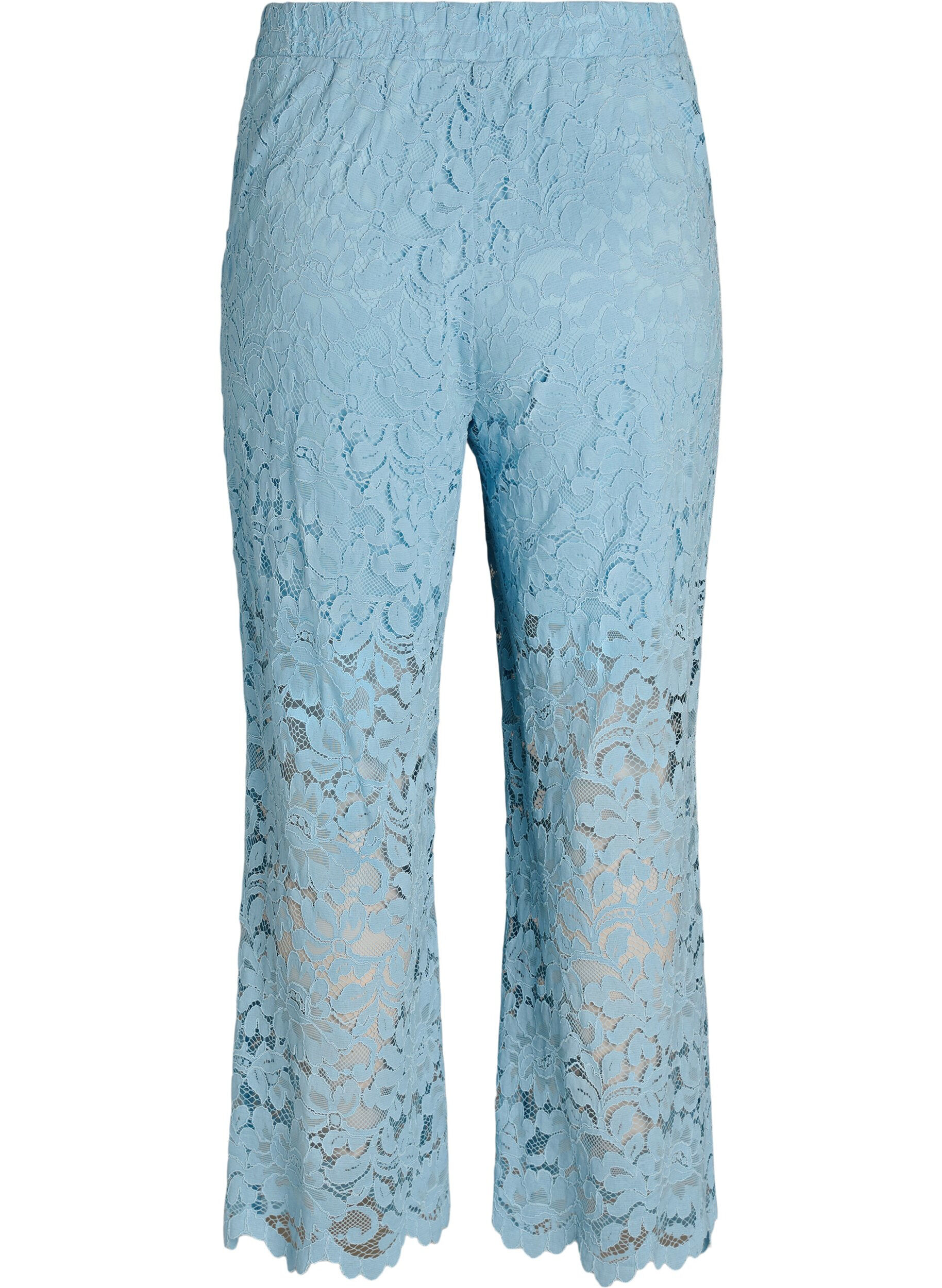 Zizzifashion High-waisted lace trousers with straight legs, Blue, Packshot image number 1