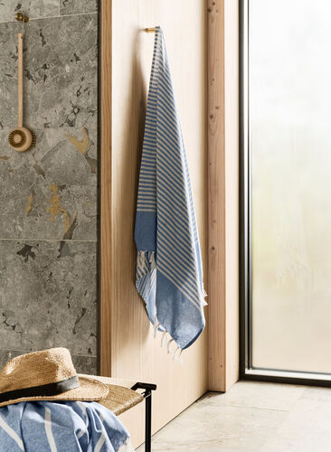Striped Towels with fringes, Medium Blue Melange, Image image number 0