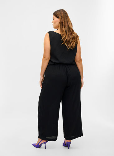 Viscose jumpsuit with buttons and tie-belt, Black, Model image number 0
