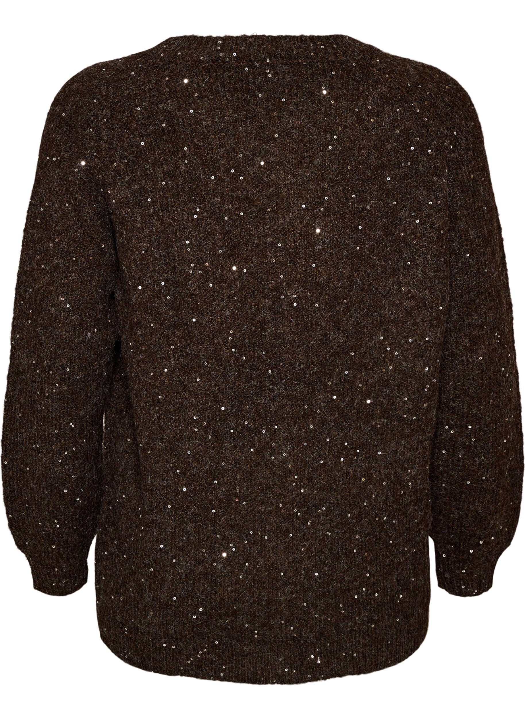 ZizzifashionCardigan with sequins and buttons, Brown, Packshot image number 1