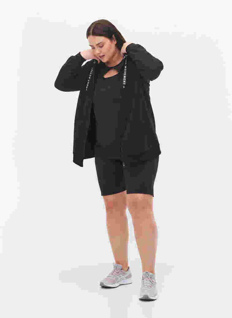 Workout sweat with zip and hood, Black, Model image number 2