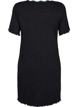 Short sleeve nightdress with lace, Black, Packshot image number 1